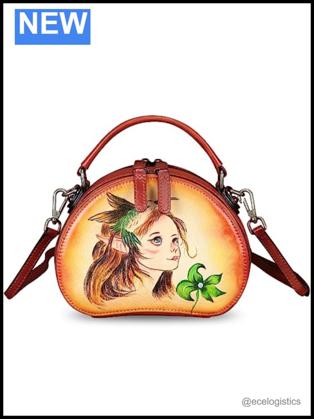 Hand Painted Genuine Leather Crossbody Satchel Purse Women's